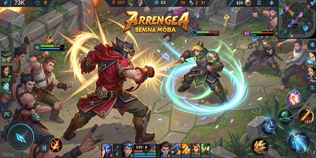Tampilan gameplay seru dari 73K dengan karakter yang beragam.
