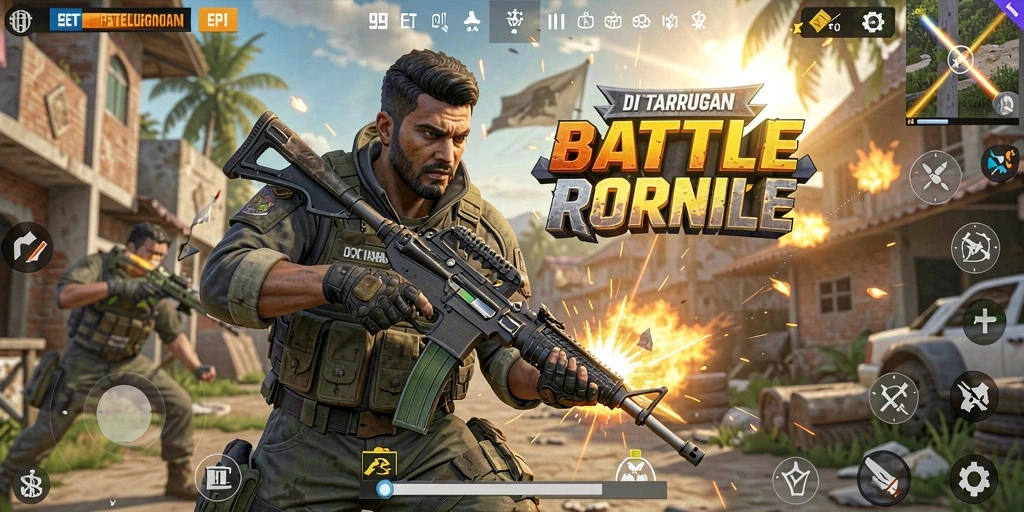 Tampilan gameplay mendebarkan dalam pertandingan Battle Royale.