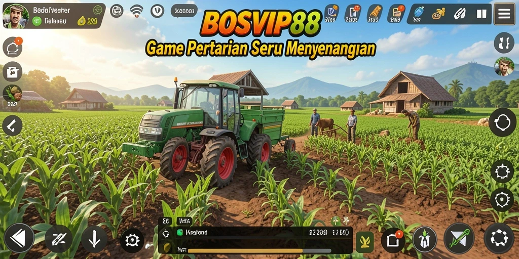 Tangkapan layar gameplay BOSVIP88 menampilkan aktivitas bertani yang menarik.