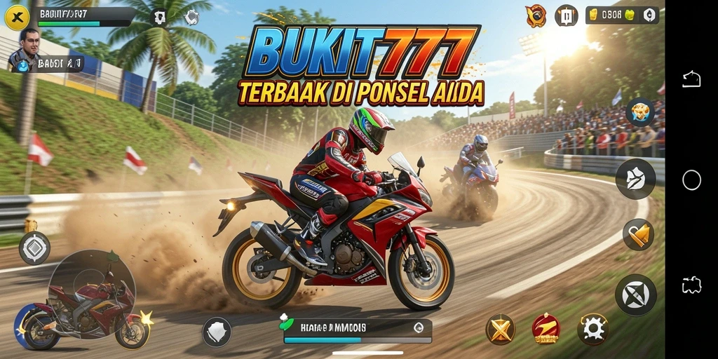 Gameplay seru BUKIT777 dengan balapan motor yang mendebarkan.