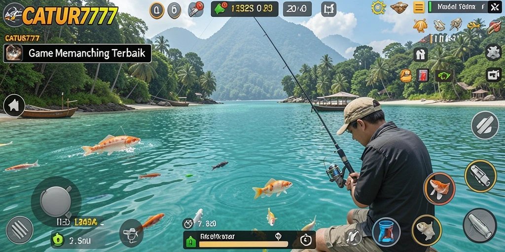 Tampilan gameplay CATUR777 yang memukau dalam suasana memancing yang asri.