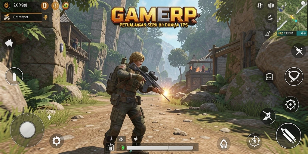 Tampilan gameplay seru dalam GAMERP saat bertempur di medan TPS.