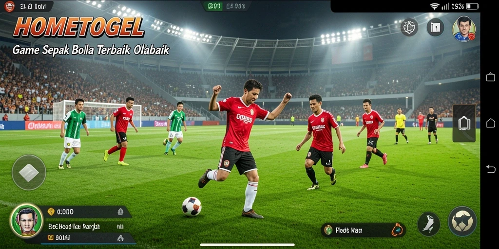 Tampilan gameplay seru dalam HOMETOGEL dengan aksi sepak bola penuh strategi.