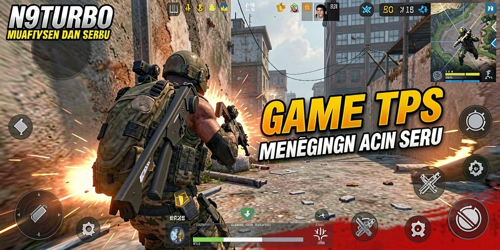 Tampilan gameplay seru dan aksi tembak-menembak di N9TURBO.