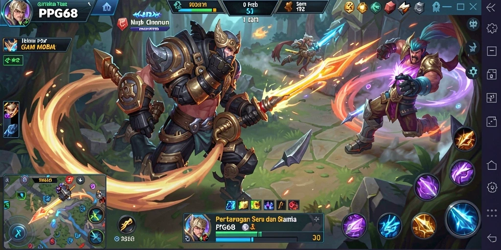 Tampilan gameplay PGG68 dengan pertarungan epik dan strategi tim.
