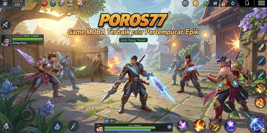 Screenshot utama menunjukkan aksi pertempuran seru di POROS77.
