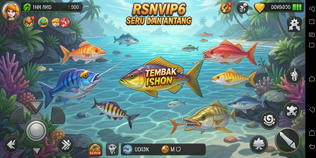 Tampilan gameplay seru dalam RSNVIP6 dengan aksi menembak ikan.