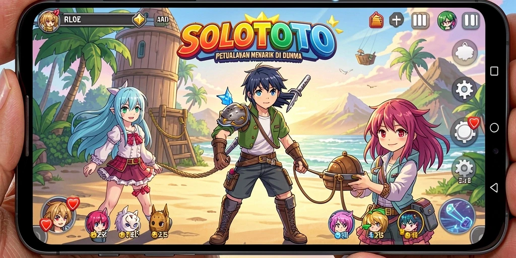 Tampilan gameplay seru dari SOLOTOTO dengan karakter anime yang menarik.