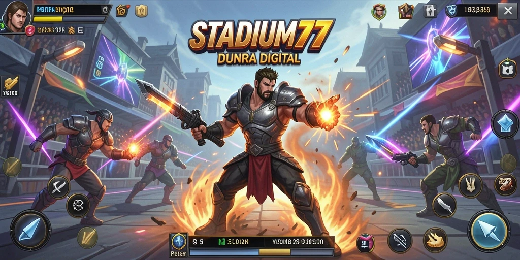 Screenshot STADIUM77 menampilkan aksi pertarungan yang mendebarkan.
