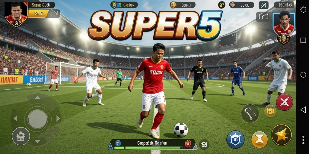 Screenshot gameplay <strong>SUPER5</strong> yang menampilkan aksi seru di lapangan.