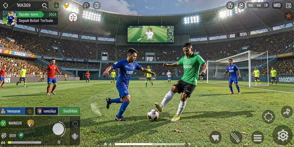 Tampilan gameplay menarik dari game sepak bola yang mengasyikkan.